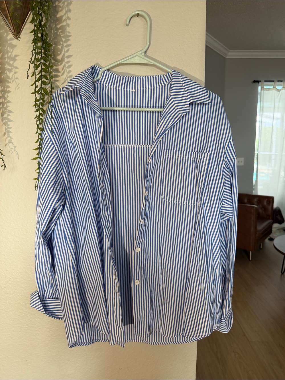 Blue and White Vertical Stripe Button-Down Shirt